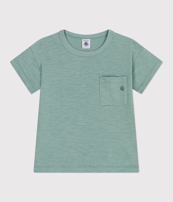 Kurzärmeliges Kinder-T-Shirt aus einfarbiger Baumwolle grün PAUL