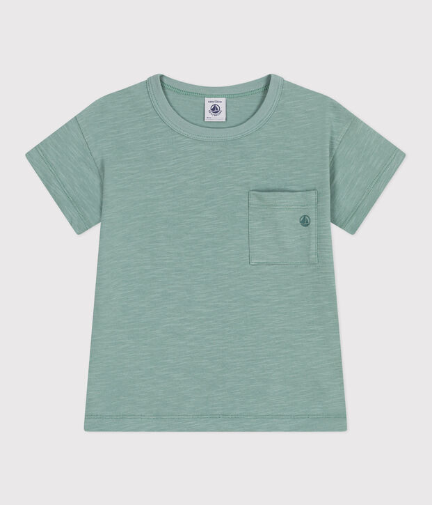 Kurz&auml;rmeliges Kinder-T-Shirt aus einfarbiger Baumwolle gr&uuml;n