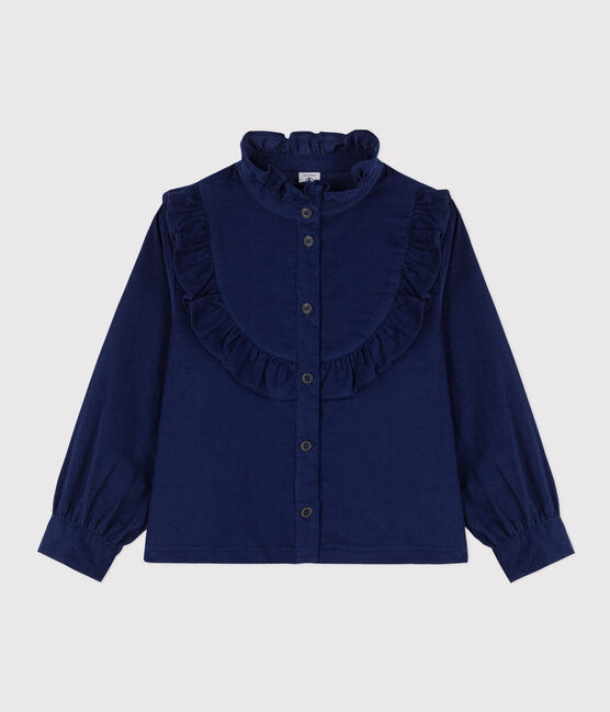 Langärmelige Kinderbluse aus Feincord für Mädchen BLEU FONCE