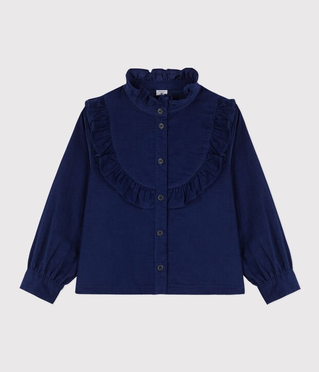 Lang&auml;rmelige Kinderbluse aus Feincord f&uuml;r M&auml;dchen blau