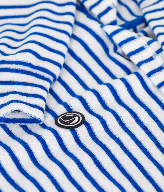 Kinder Unisex-Kapuzensweatshirt aus Baumwoll-Frottee mit Streifen blau MARSHMALLOW/ PORCELANA