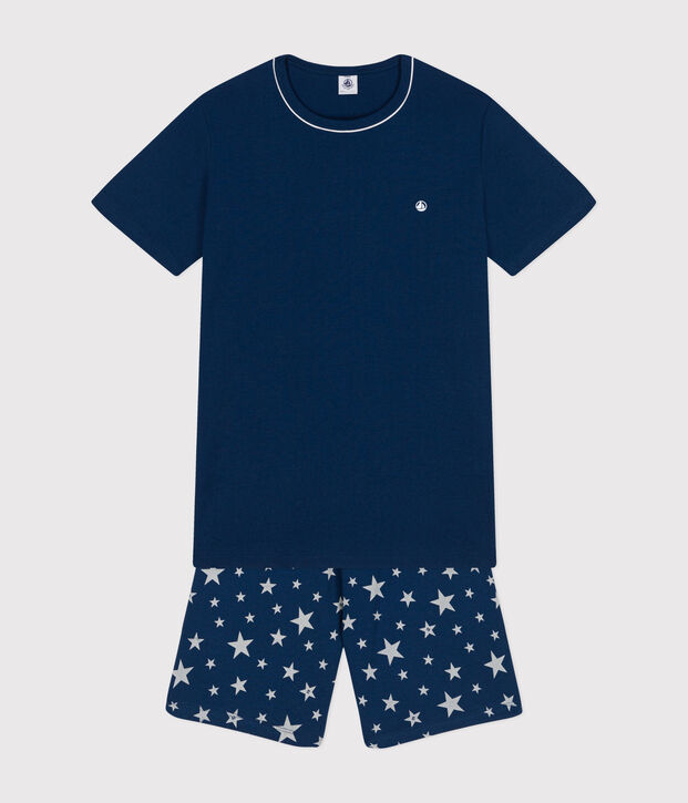 Kurzer Kinderpyjama aus Baumwolle blau/weiss