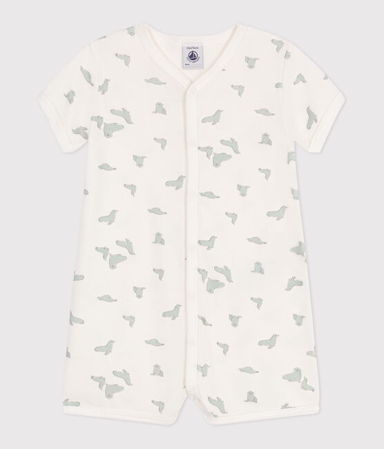 Baby-Kurzoverall aus Baumwolle mit Seehund weiss MARSHMALLOW/weiss MULTICO