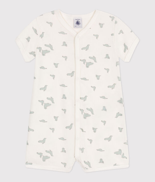 Baby-Kurzoverall aus Baumwolle mit Seehund weiss/vielfarbig