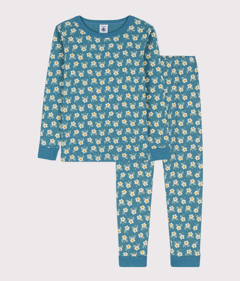 Kinderpyjama aus Baumwolle in schmaler Passform f&uuml;r M&auml;dchen blau/vielfarbig