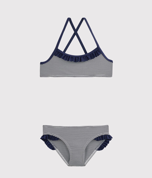 Kinder-Badeanzug f&uuml;r M&auml;dchen blau/weiss