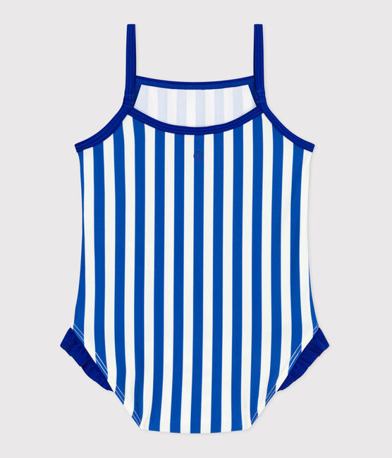 Einteiliger Baby-Badeanzug mit Streifenmuster und Rüschen blau SURF/weiss MARSHMALLOW
