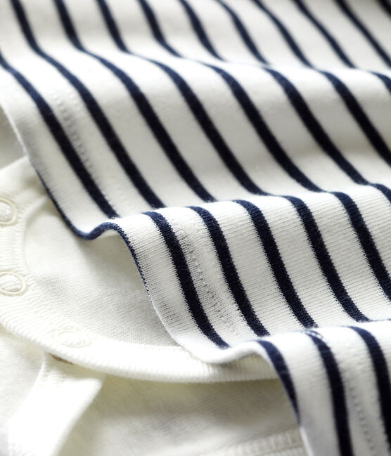 Gestreiftes Baby-Body-Kleid aus Bio-Baumwolle für Mädchen weiss MARSHMALLOW/blau SMOKING