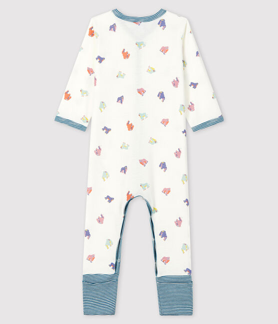 Baby-Strampler ohne Fuß aus Rippstrick mit Gorilla-Druck weiss MARSHMALLOW/weiss MULTICO