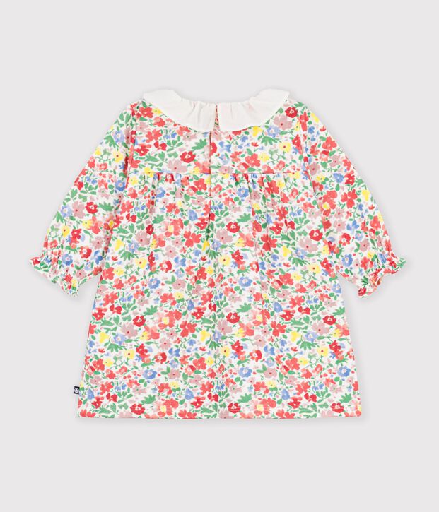 Lang&auml;rmeliges Baby-Kleid aus Baumwolle mit Blumenmuster weiss/vielfarbig