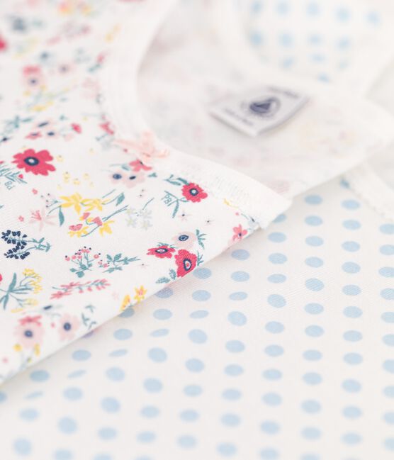 2er-Set Kinderpyjamas aus Baumwolle mit blauen Pünktchen/Blumen für Mädchen variante 1