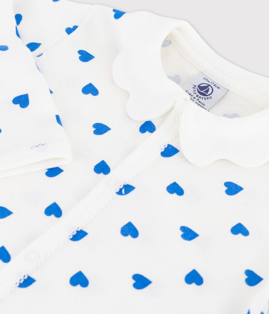 Baby-Strampler mit blauen Herzen ohne Füße weiss MARSHMALLOW/blau BRASIER