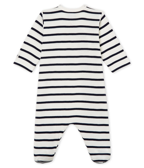 Baby-Strampler aus Rippstrick weiss MARSHMALLOW/blau SMOKING