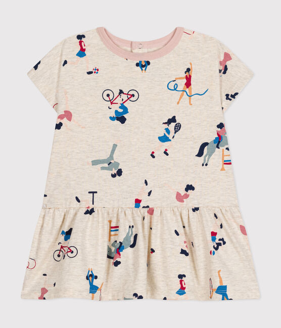 Kurzärmeliges Baby-Kleid aus feinem Jersey beige MONTELIMAR/weiss MULTICO