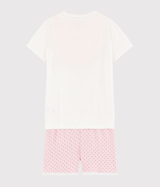 Kinder-Kurzpyjama aus Baumwolle mit Seepferdchenmotiv für Mädchen weiss MARSHMALLOW/rosa GRETEL