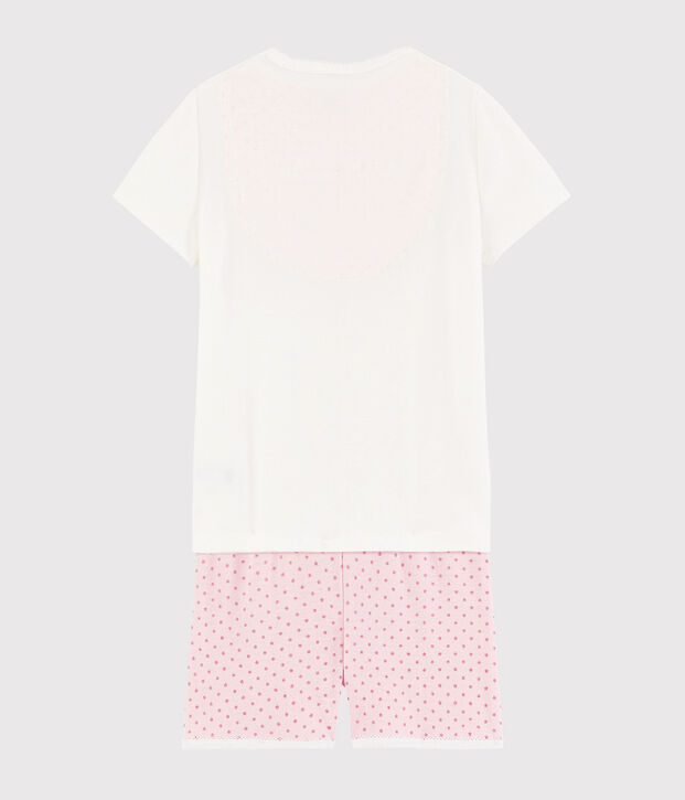 Kinder-Kurzpyjama aus Baumwolle mit Seepferdchenmotiv f&uuml;r M&auml;dchen weiss/rosa