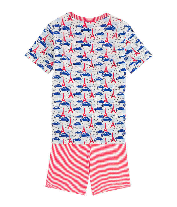 Rippstrick-Kurzpyjama f&uuml;r kleine Jungen weiss/vielfarbig