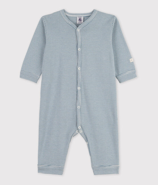 Fußloser Baby-Strampler aus Baumwolle mit Ringelstreifen blau ROVER/weiss MARSHMALLOW