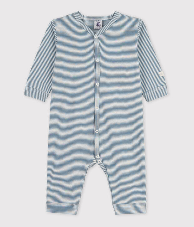 Fu&szlig;loser Baby-Strampler aus Baumwolle mit Ringelstreifen blau/weiss