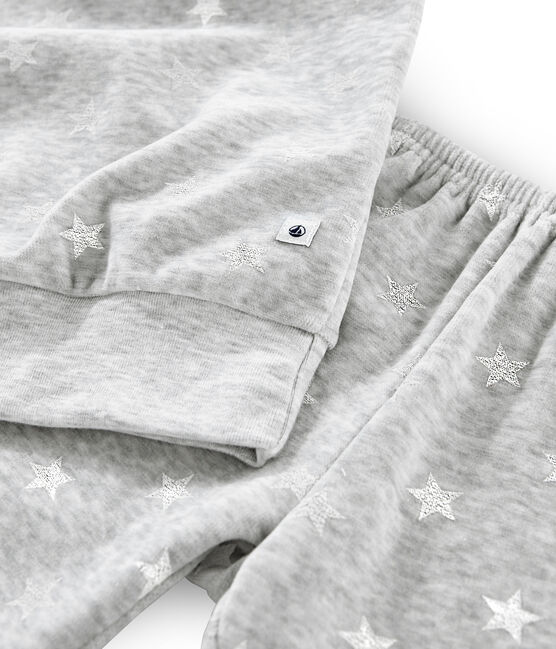 Samt-Pyjama für Mädchen grau BELUGA/weiss MARSHMALLOW