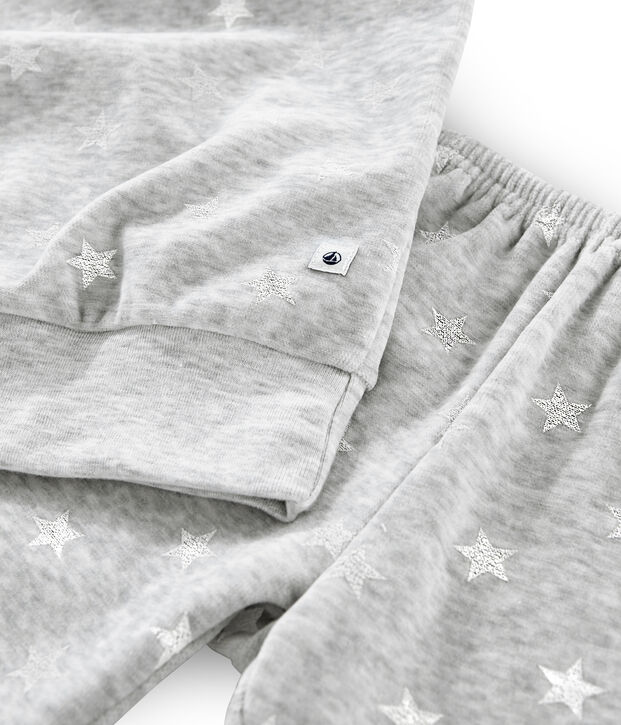 Samt-Pyjama f&uuml;r M&auml;dchen grau/weiss
