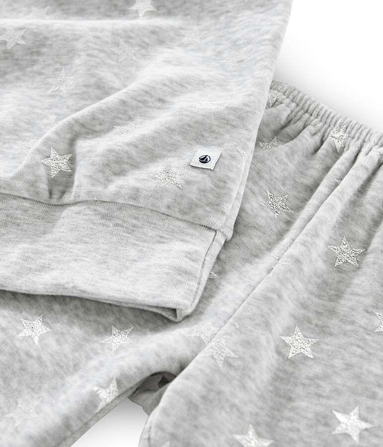 Samt-Pyjama f&uuml;r M&auml;dchen grau/weiss