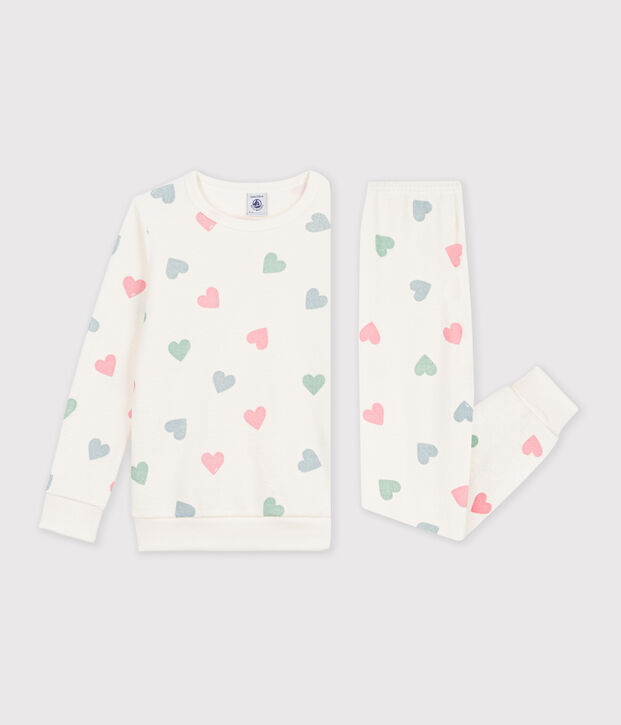 Kinder-Pyjama aus Baumwoll-Frottee mit Herzmotiv naturfarben/vielfarbig