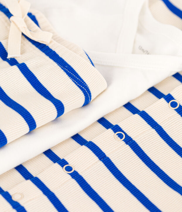 Baby-Set aus Baumwolle mit Marinestreifen naturfarben/blau
