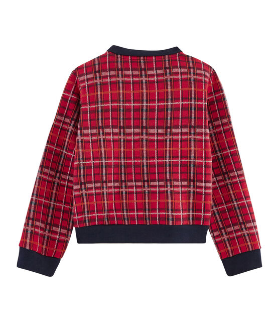 Collegejacke aus Tartanstrick Mädchen rot TERKUIT/weiss MULTICO