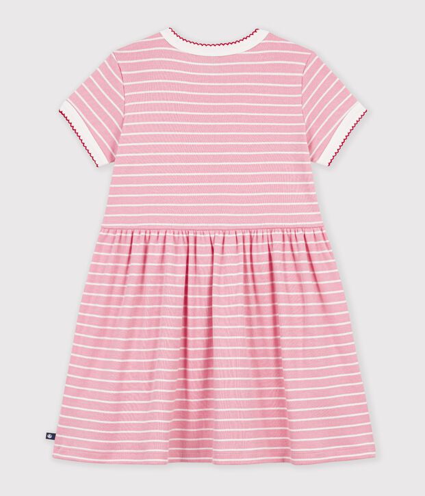 Kurz&auml;rmeliges Kinder-Kleid aus Baumwolle mit Streifen rosa/weiss