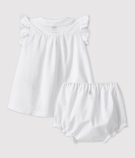Kurzärmeliges Baby-Kleid mit Bloomers für Mädchen weiss ECUME