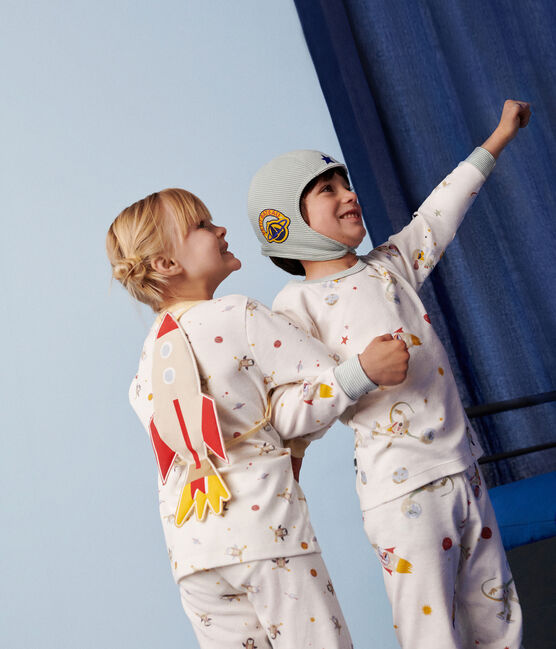 Kinder-Pyjama zum Verkleiden aus Baumwolle mit Raumfahrtmotiven weiss MARSHMALLOW/weiss MULTICO