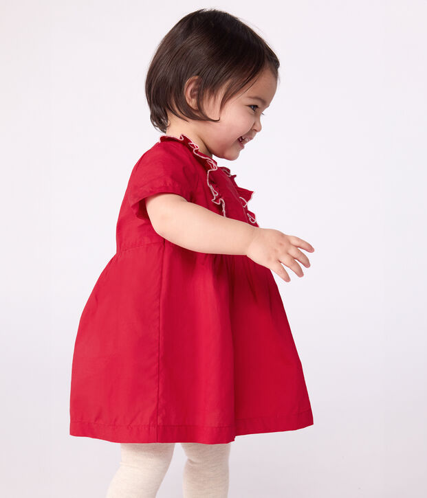 Kurz&auml;rmeliges Babykleid aus einfarbiger Baumwolle und dazu passender Bloomer rot