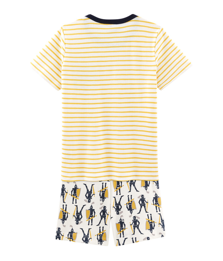 Kurzpyjama aus Rippstrick f&uuml;r kleine Jungen weiss MARSHMALLOW/weiss MULTICO