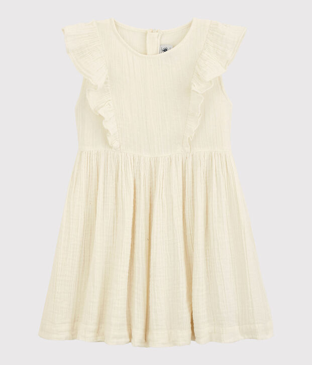 Kleid aus Bio-Baumwollgaze f&uuml;r M&auml;dchen weiss