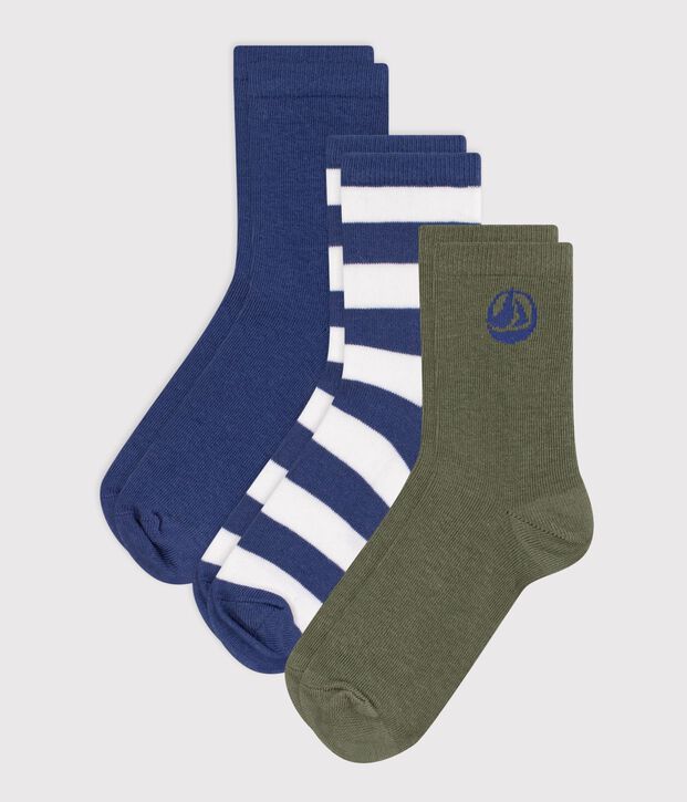 3 Paar Kinder-Socken aus Baumwolle, gestreift und einfarbig vielfarbig
