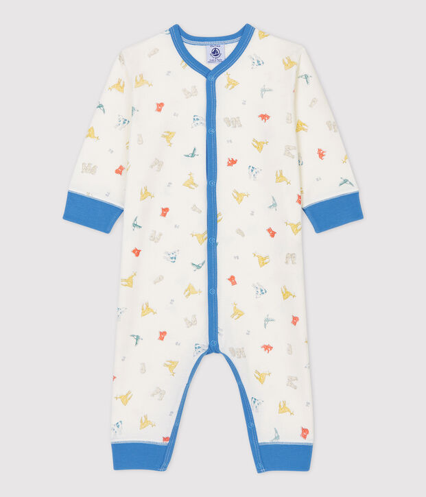 Baby-Strampler ohne F&uuml;&szlig;e aus Bio-Baumwolle mit Tiermuster weiss/vielfarbig