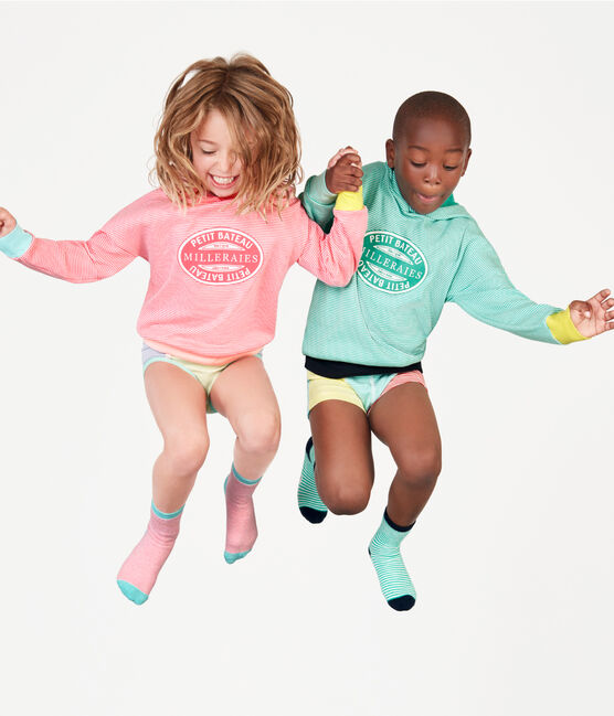 Kapuzen-Sweatshirt aus Rippstrick für Kinder grün ESPERANZA/weiss MARSHMALLOW