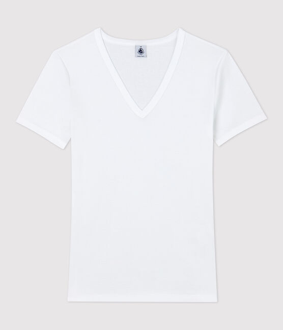 Eng anliegendes T-Shirt mit V-Ausschnitt aus Baumwolle für Damen weiss ECUME