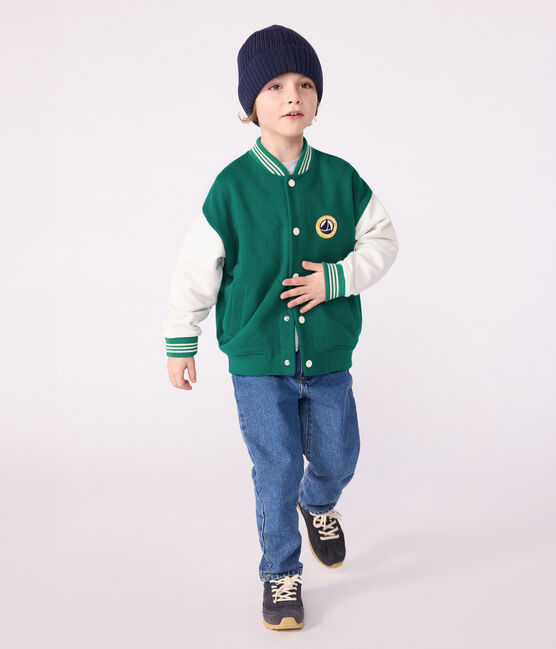 Kinder College-Jacke aus einfarbiger Baumwolle  grün EVERGREEN/ MILK
