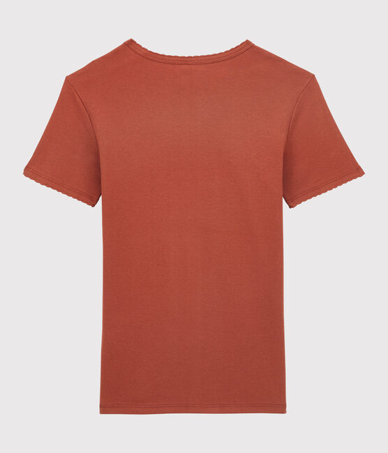 Eng anliegendes T-Shirt aus Bio-Baumwolle mit Pikotkante für Damen braun OMBRIE