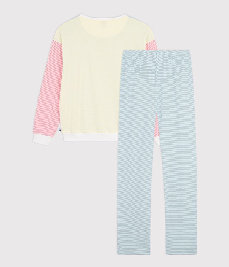 Damen-Pyjama aus Baumwolle mit Streifen weiss MARSHMALLOW/weiss MULTICO