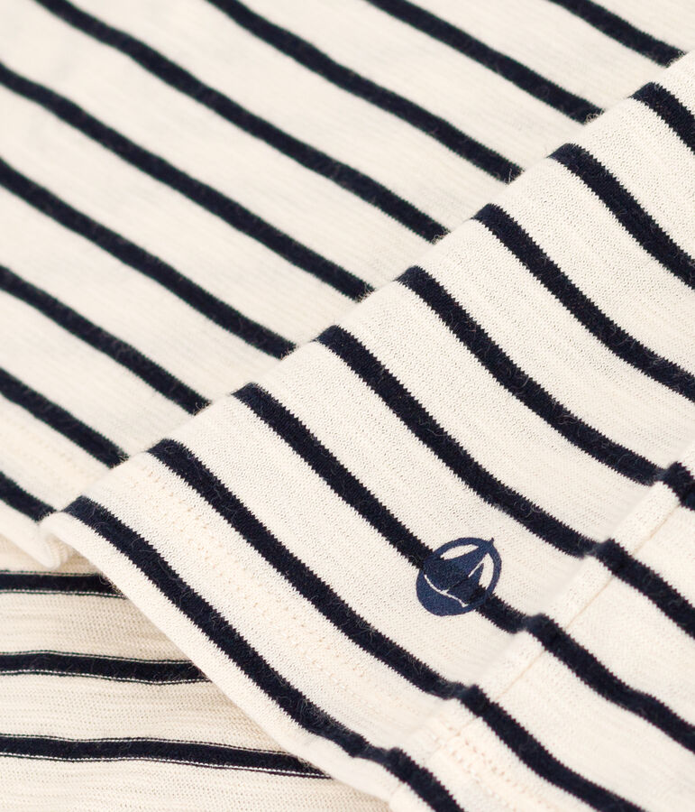 Damen-T-Shirt Le Droit aus Baumwolle, mit Rundhalsausschnitt und Streifen naturfarben/blau