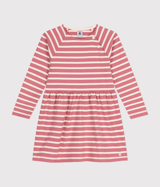 Langärmeliges Kinder-Kleid aus festem Baumwollstoff für Mädchen rosa ROSEWOOD/ AVALANCHE