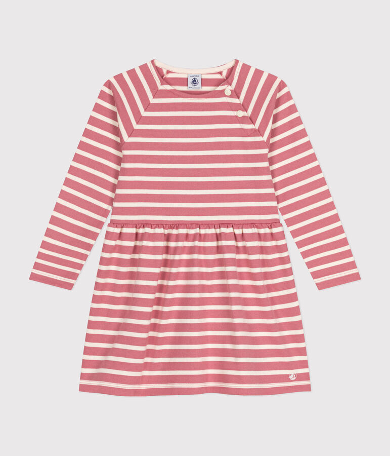Lang&auml;rmeliges Kinder-Kleid aus festem Baumwollstoff f&uuml;r M&auml;dchen rosa/naturfarben
