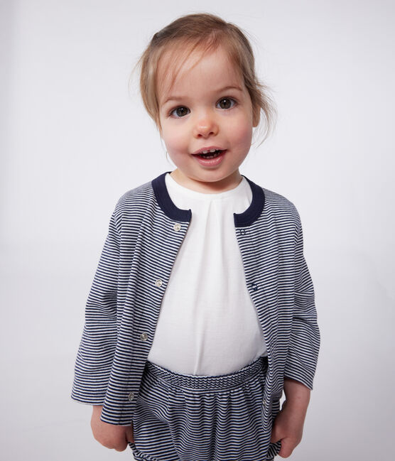 Baby-Cardigan aus gestreiftem Doppeljersey blau SMOKING/weiss MARSHMALLOW
