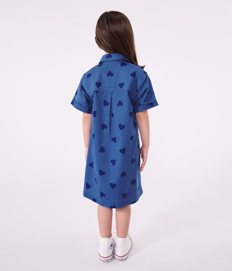 Kurz&auml;rmeliges Kinder-Kleid aus Baumwolle mit Herzmotiv blau/blau