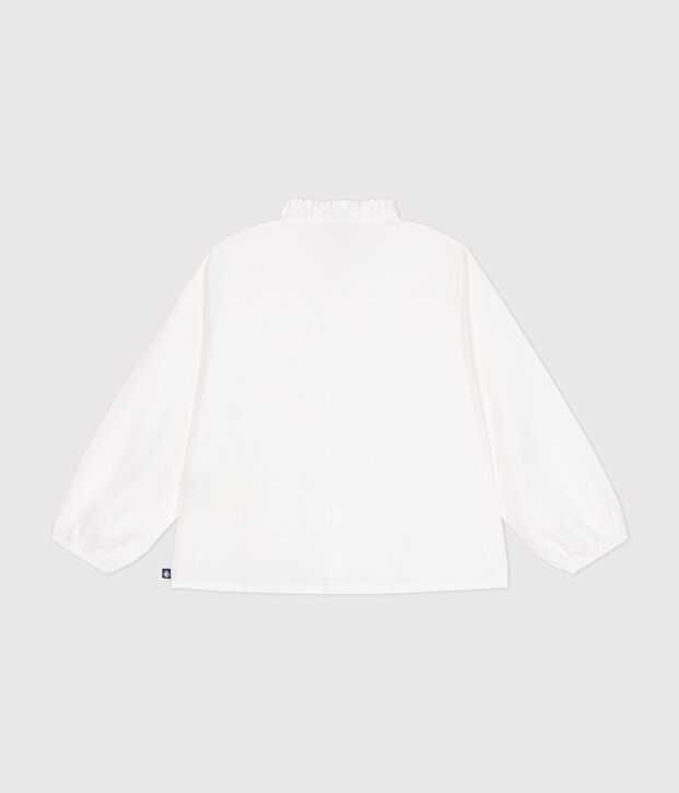 Lang&auml;rmelige Kinder-Bluse aus Leinenstoff f&uuml;r M&auml;dchen weiss