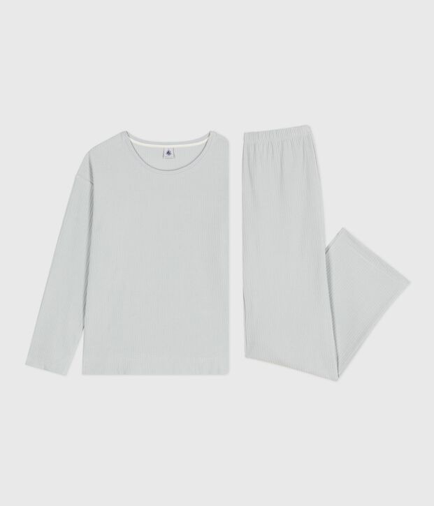 Damen-Pyjama aus einfarbigem Nicki mit geradem Bein blau