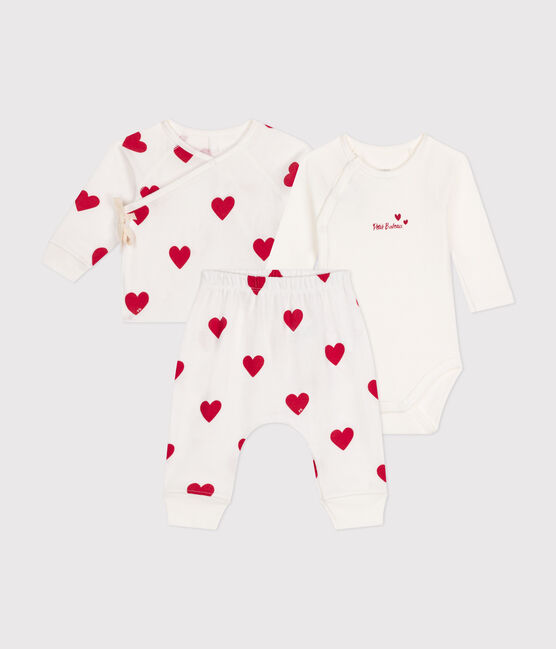 3er-Set aus Baumwolle mit Herzmotiv weiss MARSHMALLOW/rot TERKUIT